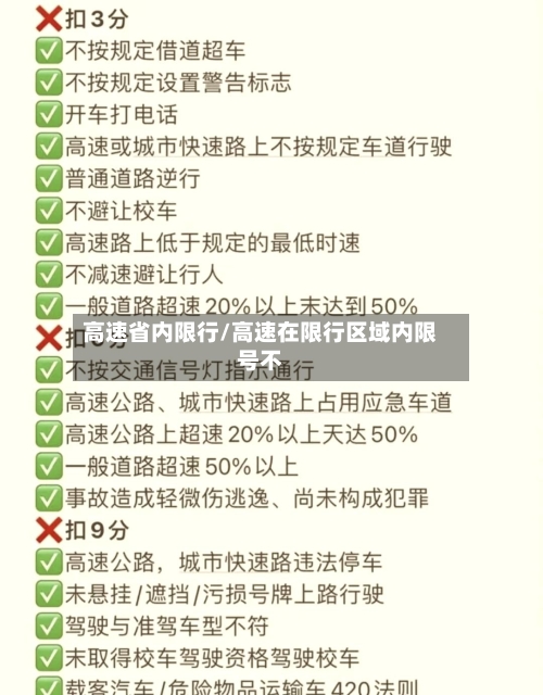 高速省内限行/高速在限行区域内限号不