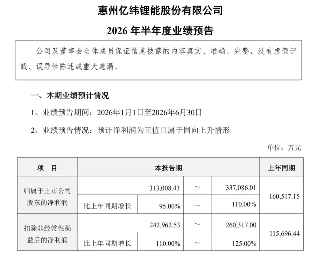 1200亿锂电龙头	，净利预计翻倍